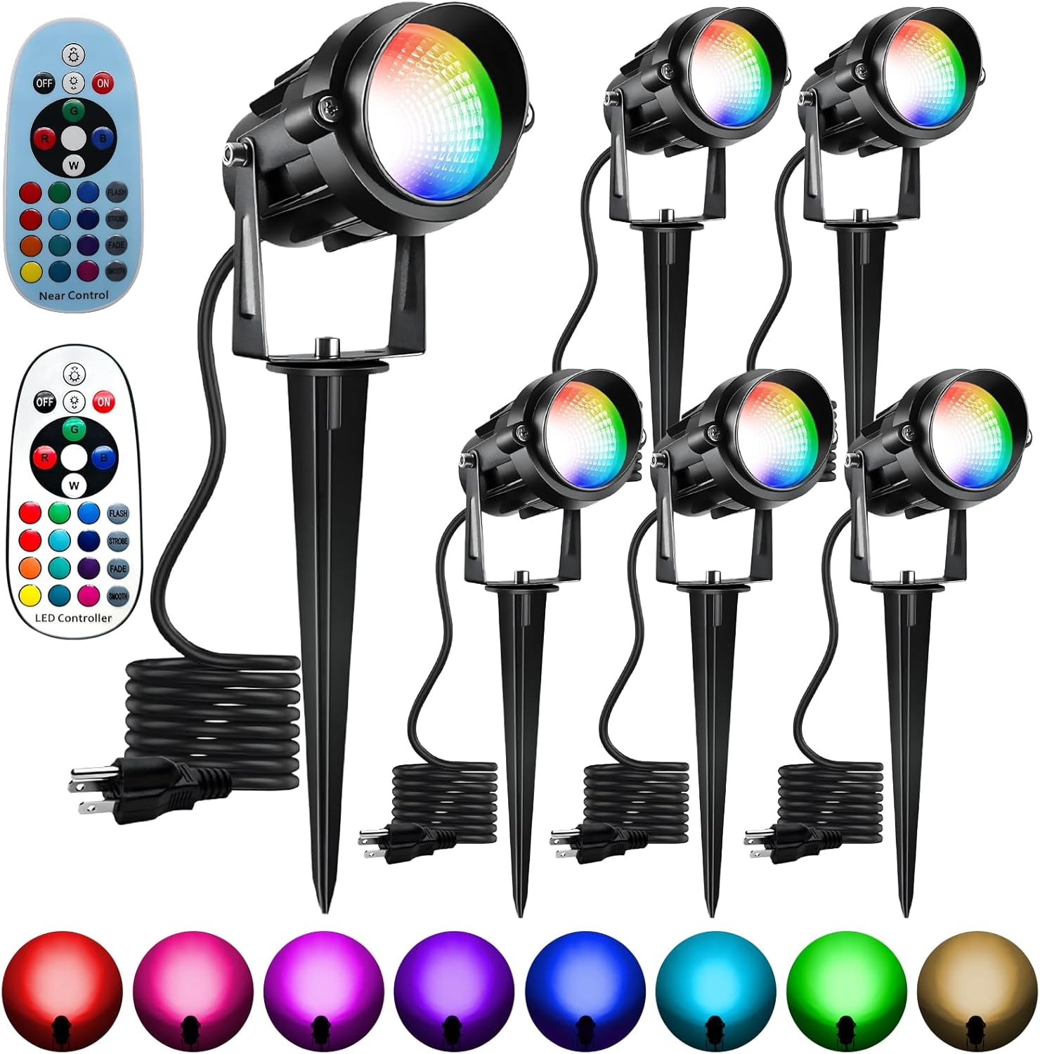 Halloween Christmas Spotlight Outdoor Color Changing Landscape Spotlights,12W RGBW LED Outdoor Spot Lights for Yard Garden Decor,Waterproof 110V Plug in Landscape Lighting with Remote,6 Packs