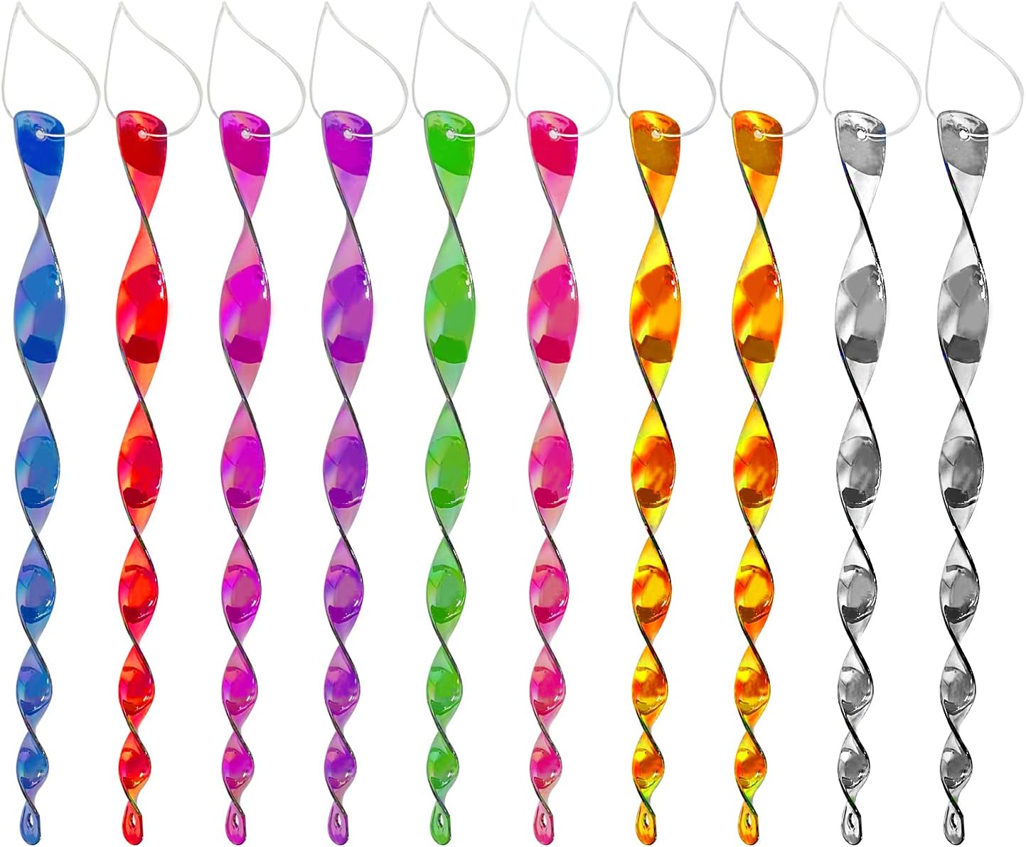 YSDYY 10 varillas reflectantes para disuasión de pájaros de 30 cm, viento en espiral, 8 colores, para colgar pájaros, repelentes de pájaros, terraza de huerto de verduras, decoración de bar KTV.