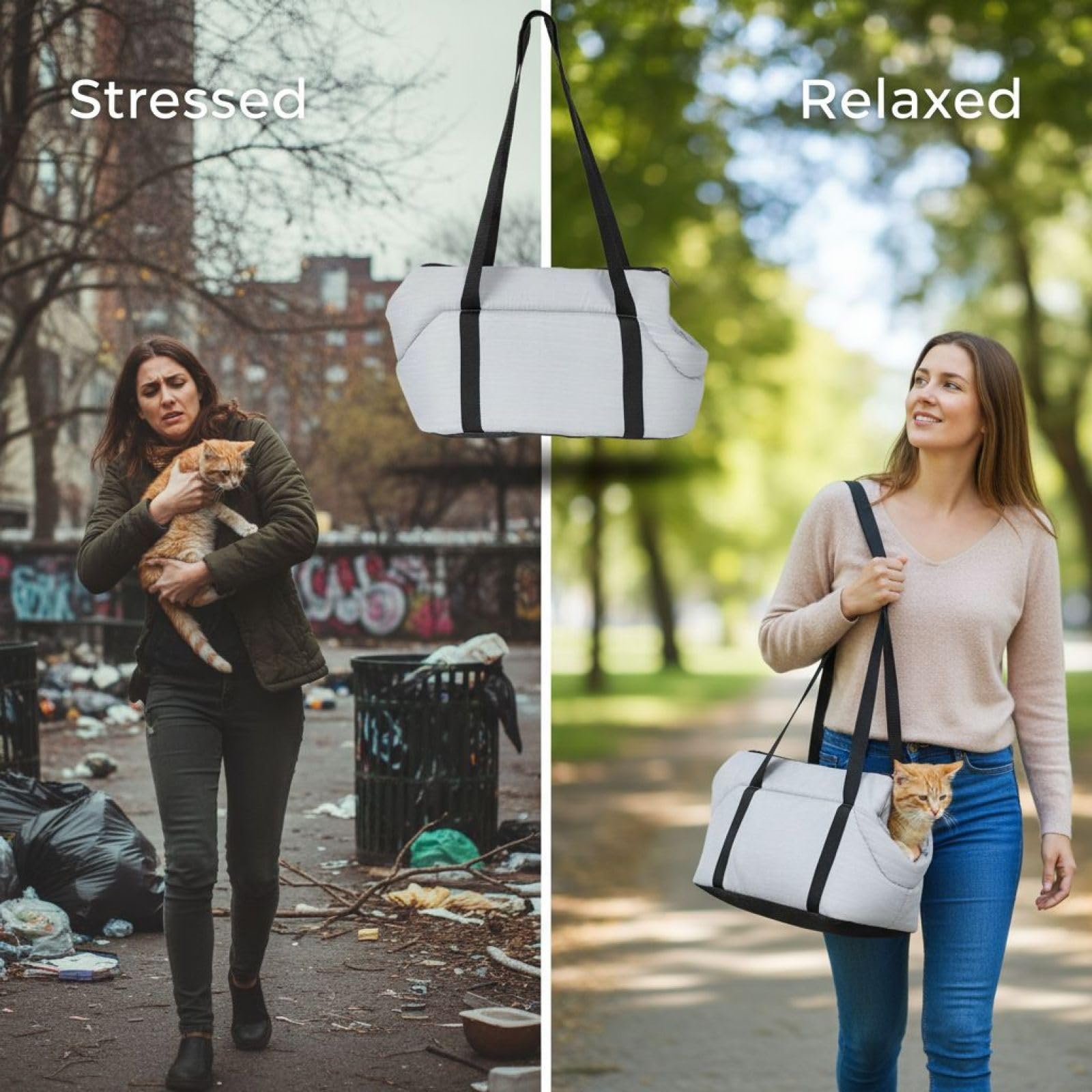 Transporttasche für Haustiere, Faltbare Hundetasche und Katzentragetasche, EIN-Schulter-Handtasche, atmungsaktive Reisetasche für kleine Hunde, weiches Innenfutter, 45 x 22 x 20 cm, Grau