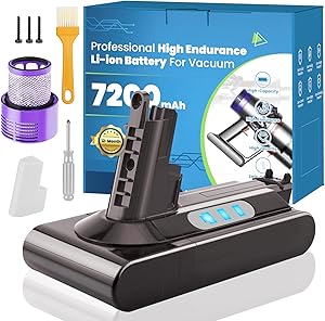 7200mAh Long-Lasting V10 Battery Replacement Compatible for Dyson V10 Absolute/Fluffy/Motorhead/SV12 Vacuum Cleaner, 25.2V 12-Layer Protections Li-ion Battery with Filters (Not Fit SV10)