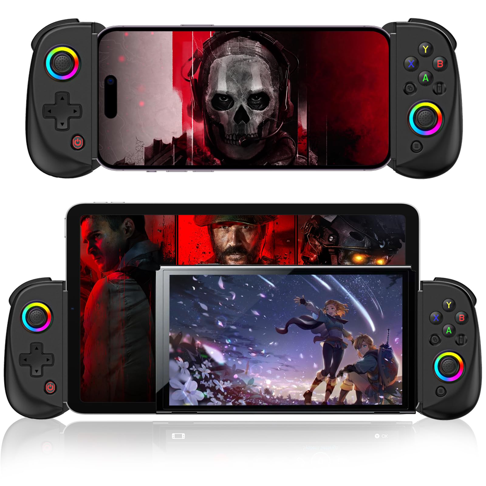 arVin Controlador de juegos móvil para iPad/tableta [dentro de 5-10 pulgadas] Gamepad inalámbrico para iPhone/Android/PC/Switch/PS4, con joystick RGB de efecto Hall/Turbo/Gyro de 6