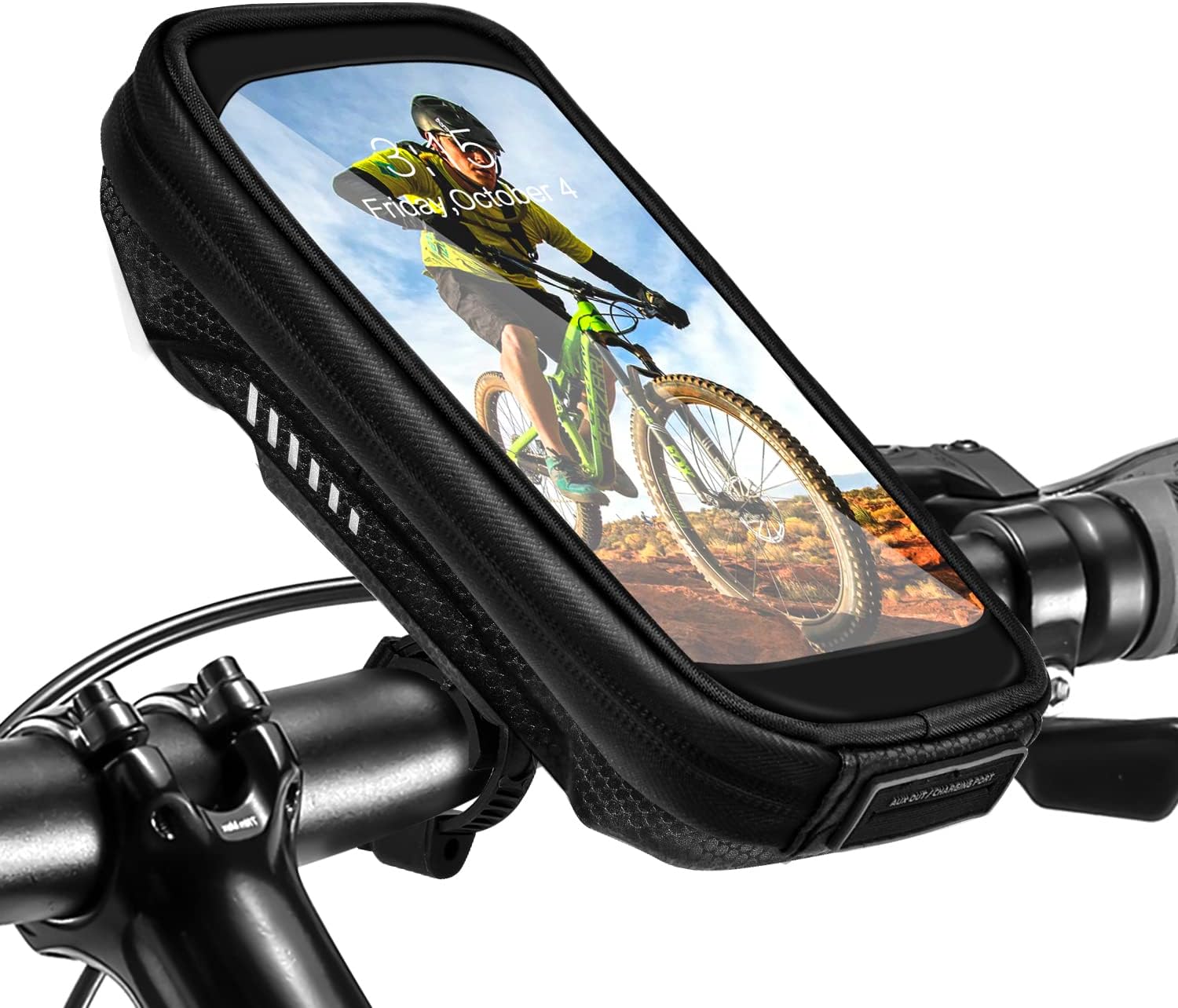 ENONEO Waterproof Motorcycle Phone Mount with Rain Cover Motorbike Phone holder with Sensitive Touchscreen Bicycle Handlebar Phone Holder up to 6.8" (Black 1)