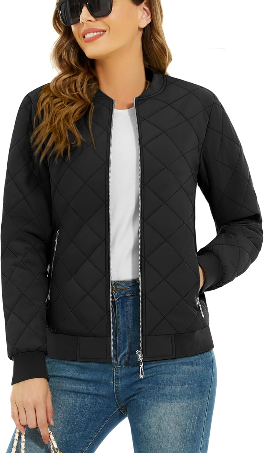TACVASEN Women’s Diamond Quilted Jackets Lightweight Casual Bomber Jacket Warm Winter Coats Full Zip with Pockets TACVASEN Women’s Diamond Quilted Jackets Lightweight Casual Bomber Jacket Warm Winter Coats Full Zip with Pockets