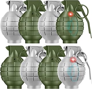 Sratte 8 Pcs Plastic Hand Grenades with Realistic Sound Effects and Flashing Light, Fake Toy Grenades Military Toys for Army Role Play Prop (Green,Gray)