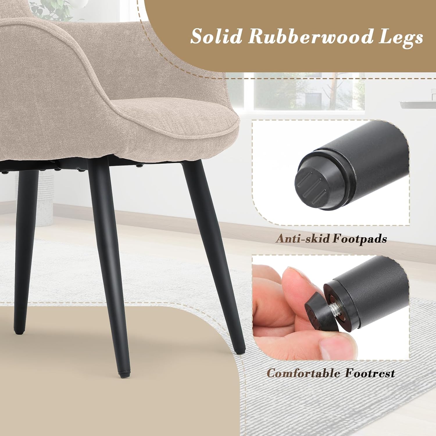 Athena Collection Wingback Accent Chair for Living Room, Upholstered Arm Reading Chair for Adults, Cozy Linen Fabric Armchair with Metal Legs for Bedroom, Makeup, Office, Beige