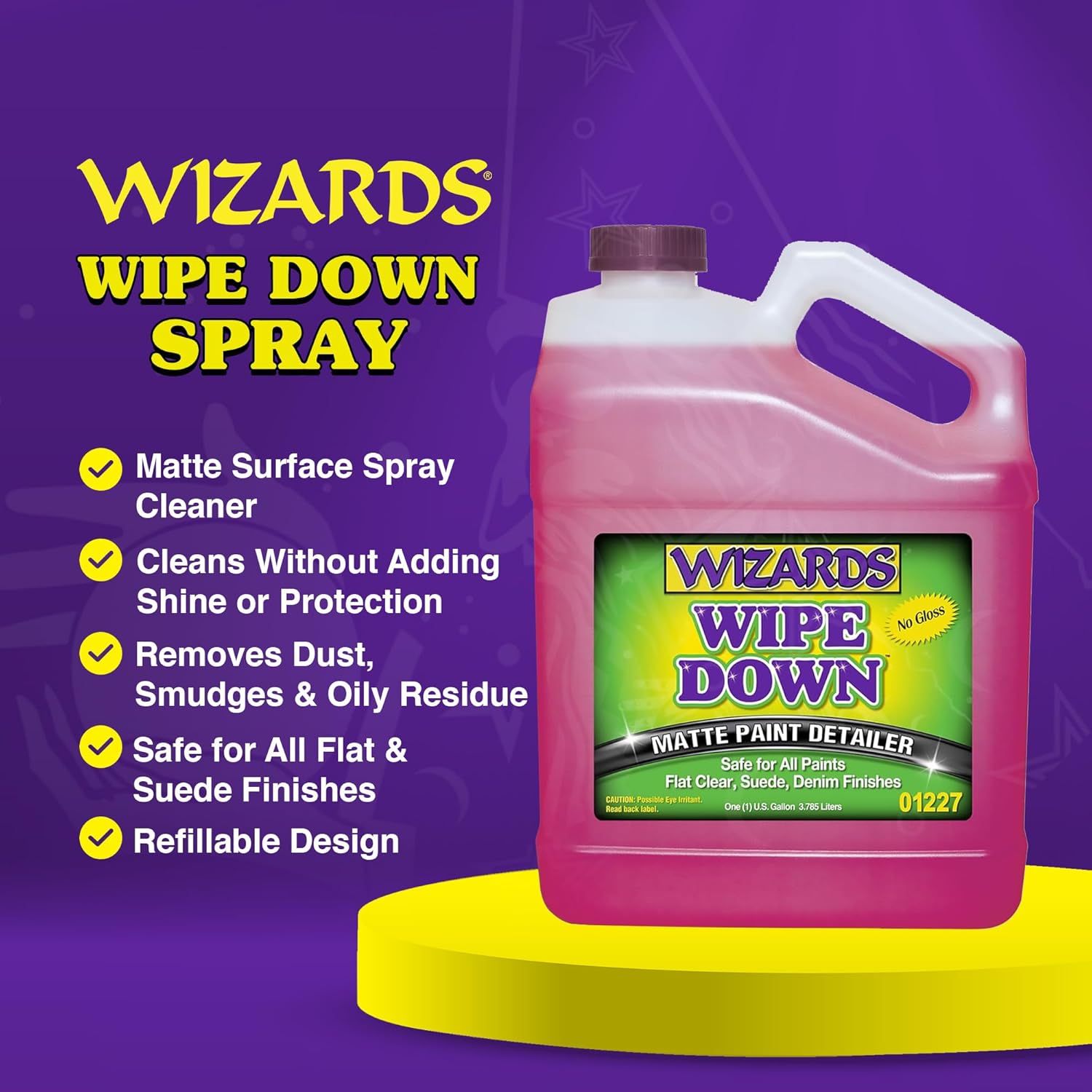 Wizards Wipe Down Spray - Matte Spray Paint Wrap For Cars - Auto Detailing Supplies For Flat Clear, Suede and Denim Finishes - Removes Dust and Oily Residue - Safe For All Paints - 1 Gallon