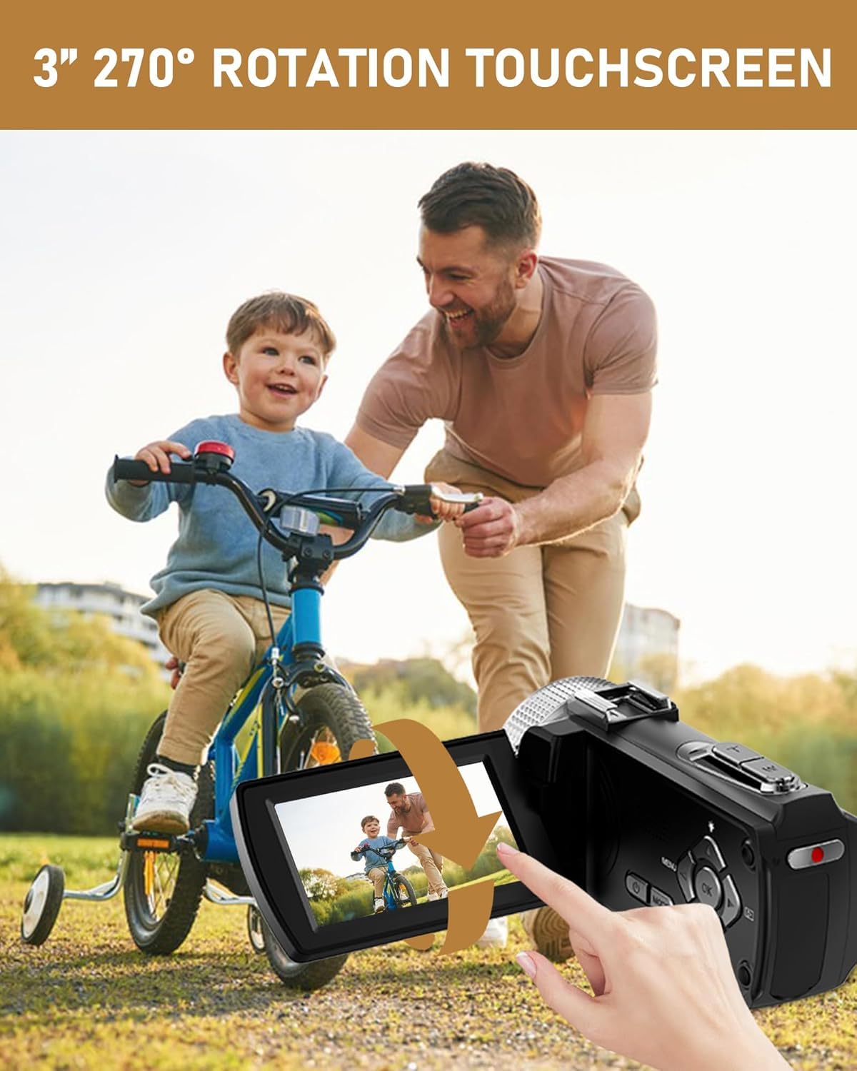 Videocamera 4K 48MP con Visione Notturna IR, Zoom Digitale 18X 3.0'' Rotazione 270° Touchscreen Vlogging Camera per YouTube, Camcorder con Telecomando, Microfono, Scheda TF da 32 GB, 2 Batterie