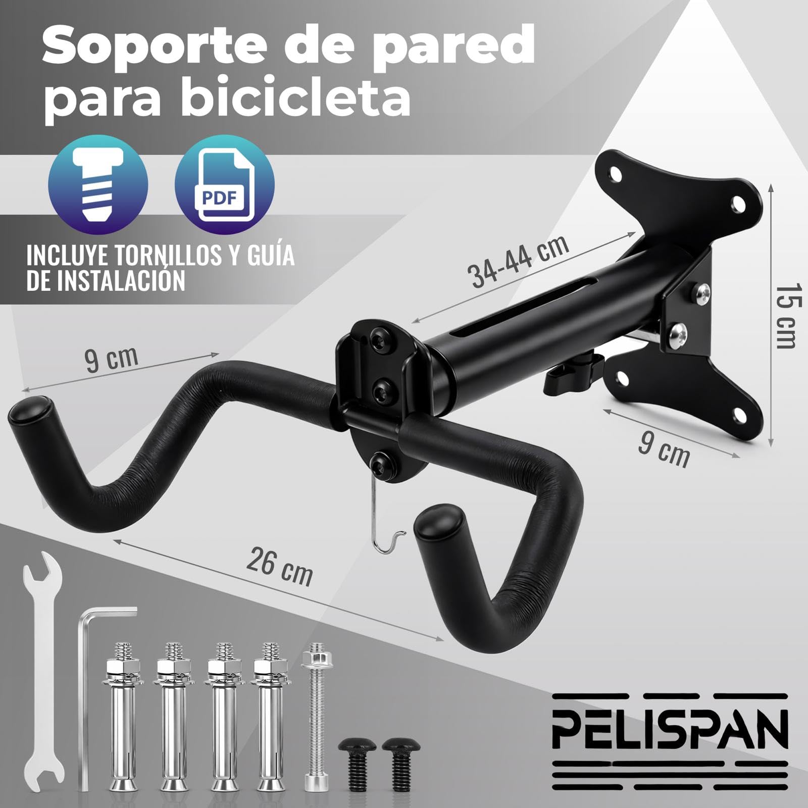 Soporte Pared Bicicleta De Forma Horizontal, Incluye Plantilla e Instruciones De Montaje. Soporte pared bicicleta Ajustable
