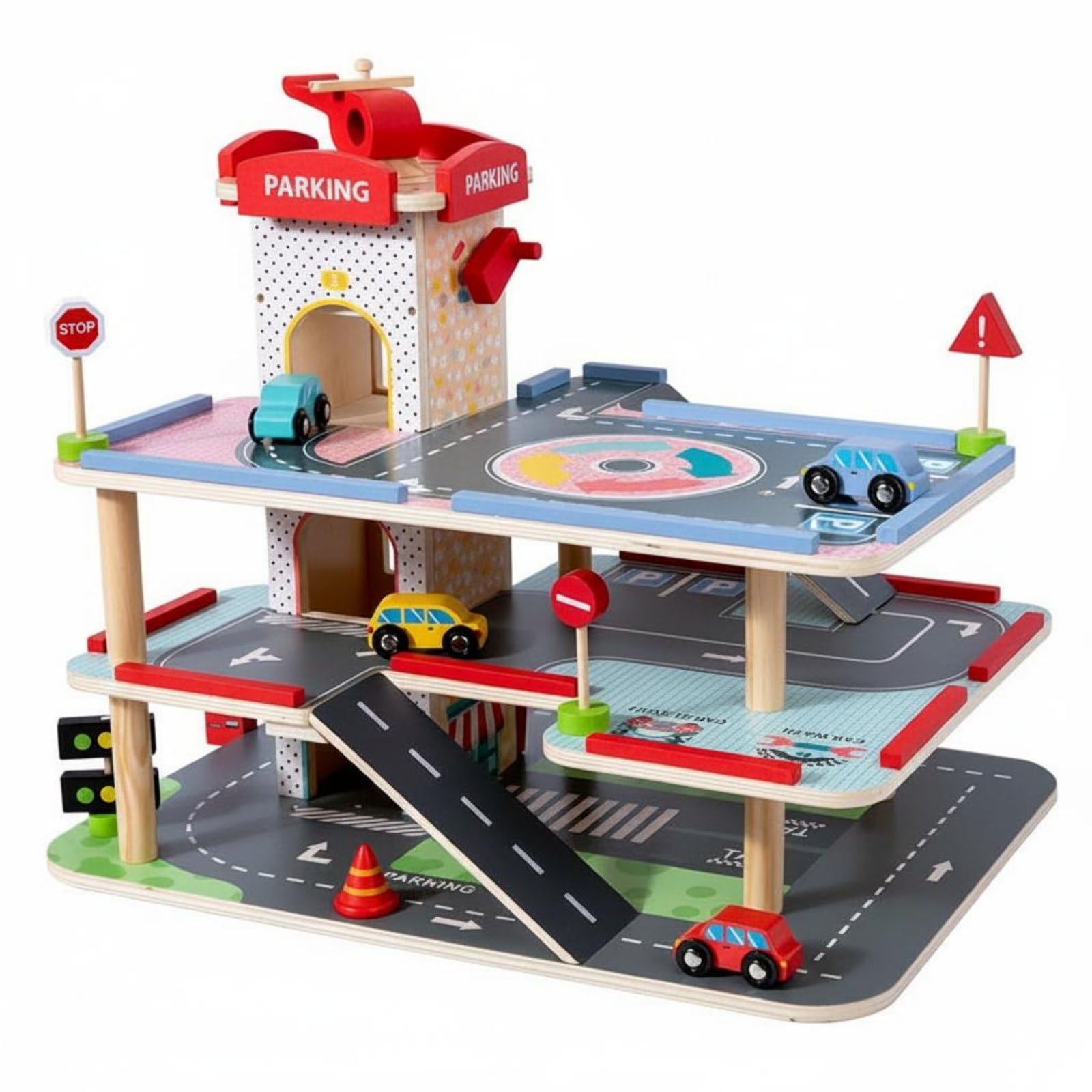 JISADER Children Parking Playset Wooden Garage Toy Vehicle Pretend Play Elevator Accessories Educational Feature Imaginative Design Suitable for Fun Area