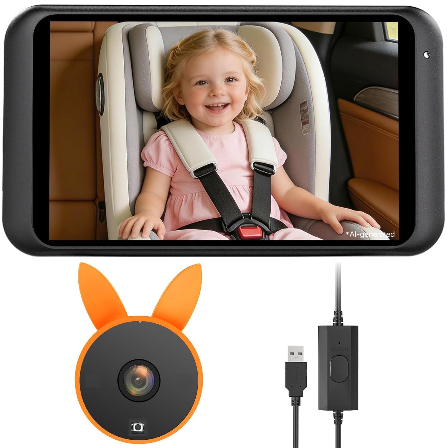 Babyvue USB Baby Car Camera Plug Play 4.5 Inch 1080P Easy Setup Rear Seat Camera with Flexible 360 Rotation, Clear Image Rear-Facing Car Seat Baby Monitor