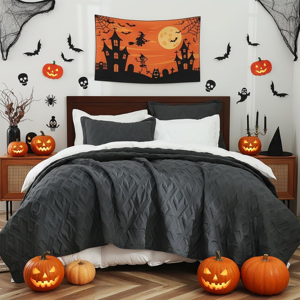 BOV Gray Quilt Queen 92x96 – Lightweight Cooling Comforter, Modern Bedspread Coverlet, All-Season Bedding Set