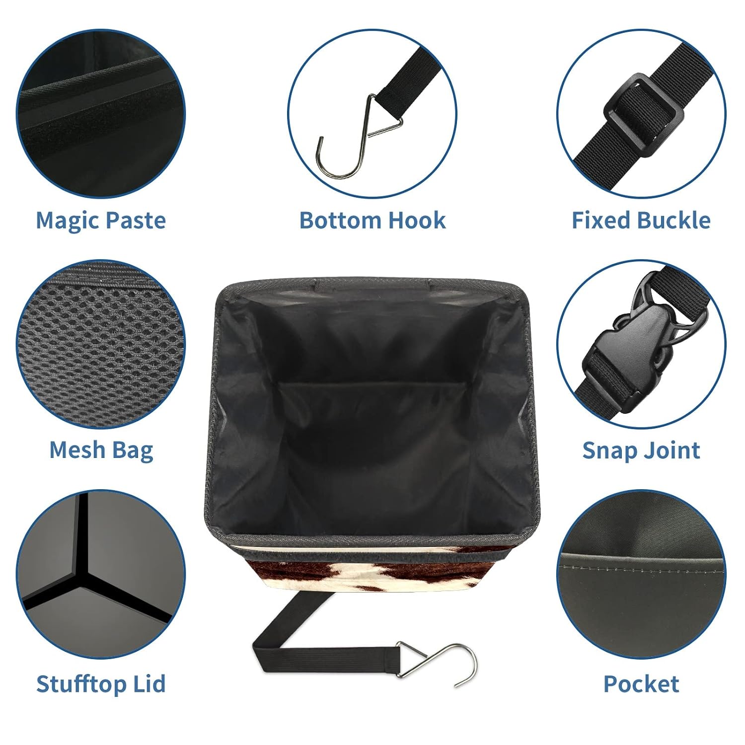 Cowhide Car Trash Can with Lid Collapsible Reusable Waterproof Car Garage Bag,Automotive Garbage Can,Car Accessories Interior Car Organizer One Size