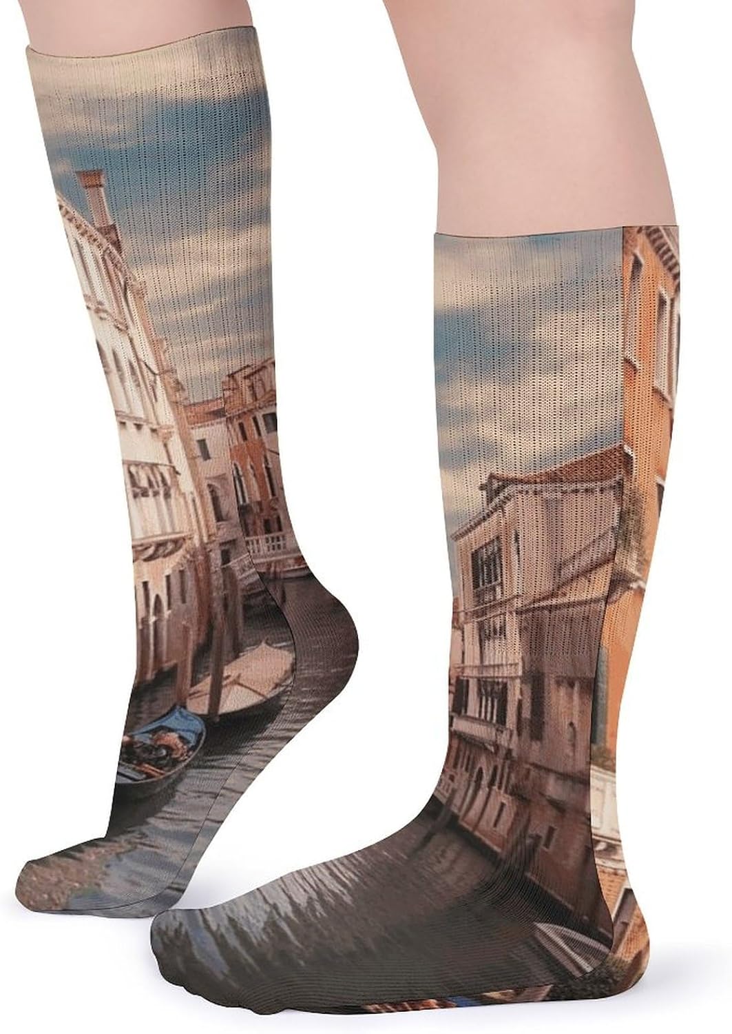 Breathable Crew Sock, Moisture Wicking, Athletic Calf Socks, Cozy | Beautiful Venice Canal View Compression Socks for Women Men, Lightweight High Work Socks for Business, Casual