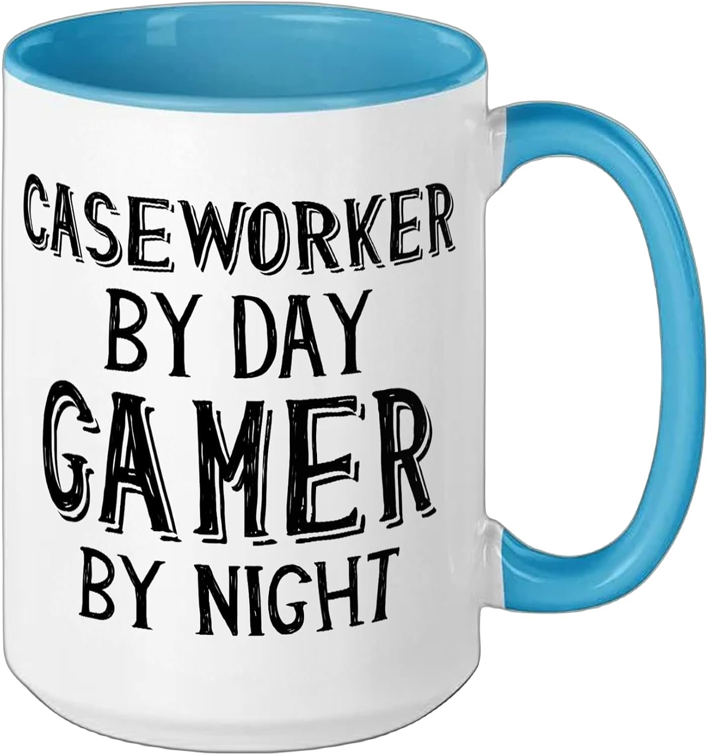 Caseworker By Day Gamer By Night Social Services Case Worker Ceramic Mug, Blue/White, 15oz image 2