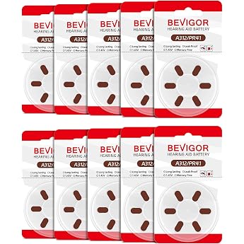 312 Zinc Air Batteries PR41 Pack of 60 - Durable Mercury Free & Leak-Proof - Button Cell for Low Power Devices