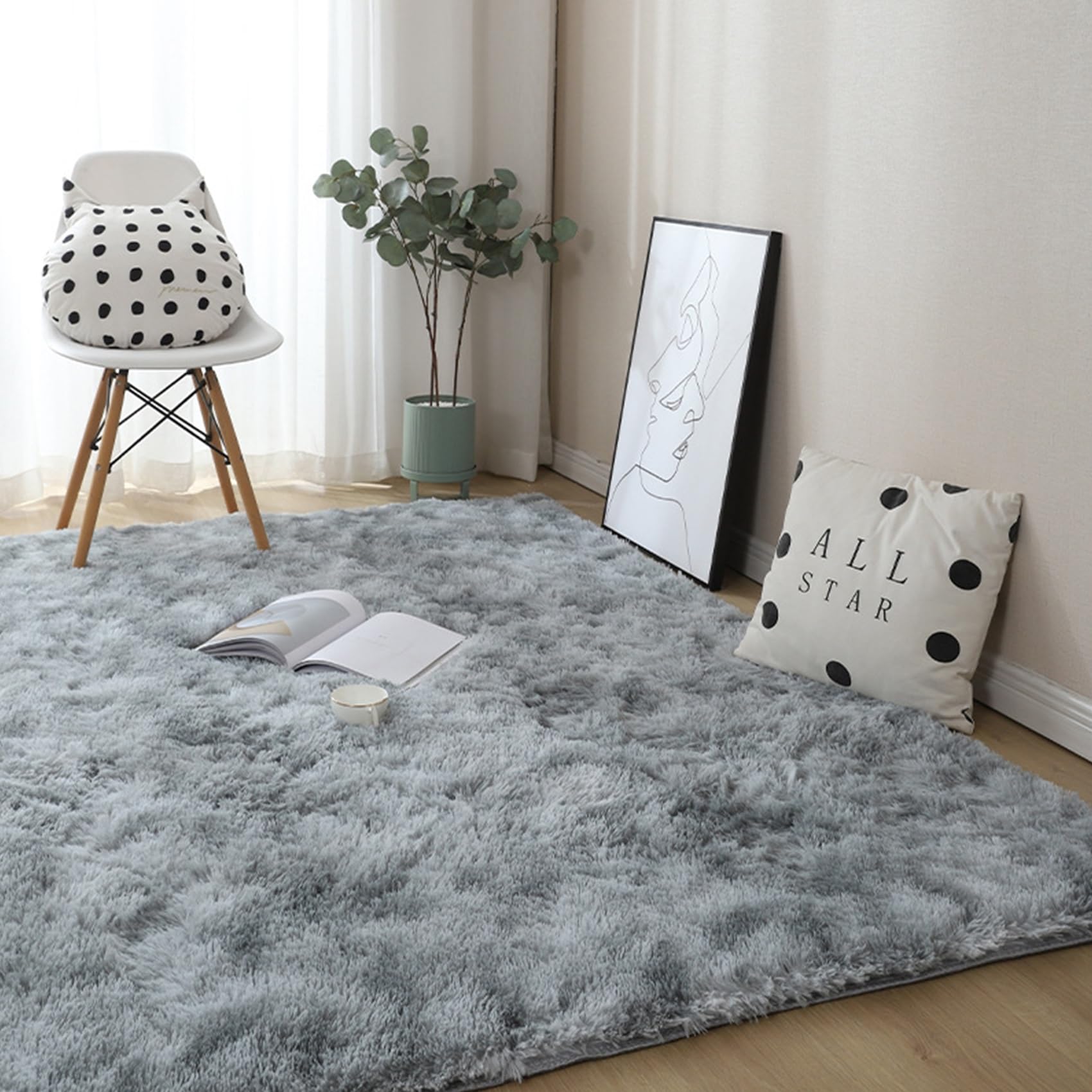 Alfombra Shaggy 300 x 350 cm, Lavable Antideslizante, Resistente,Grandes Tamaños,Lavable en Lavadora,para Habitación Infantil Panorama Alfombra Cocina Salón, Gris Claro