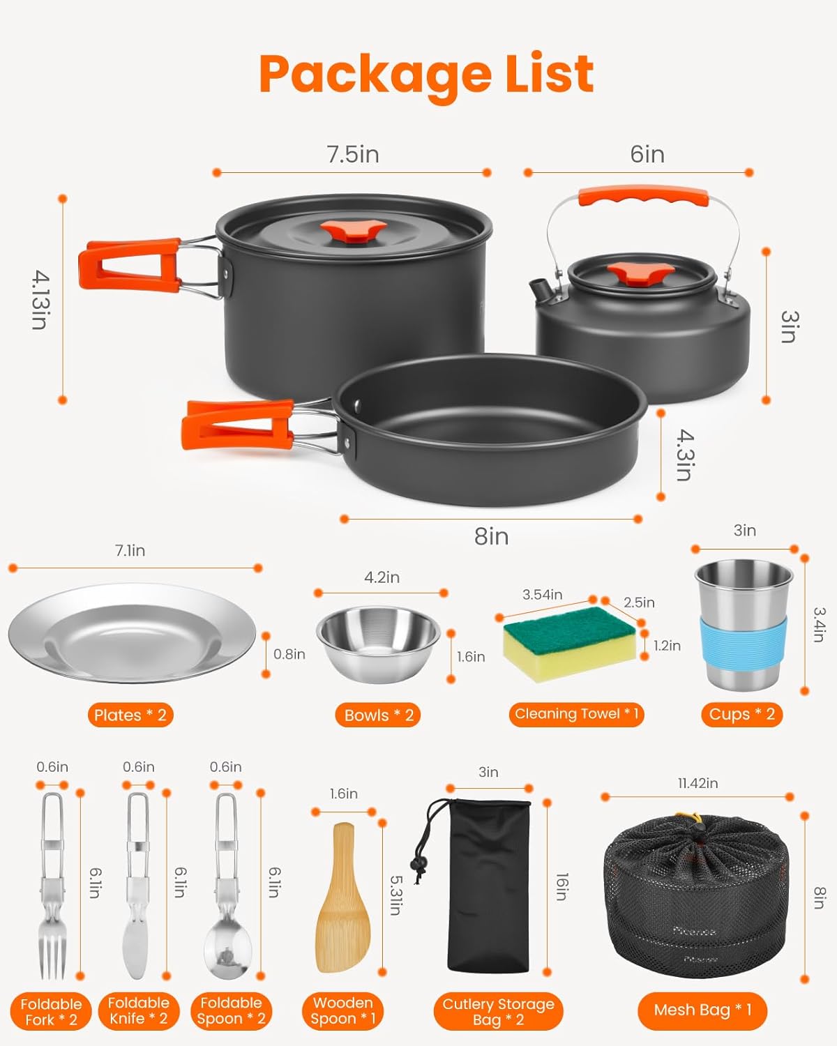 Camping Cookware Kit for 2, Lightweight Camping Kitchen Pots and Pans Set,Bundle with 33L Collapsible Camping Coolers 4-Layer Leakproof Portable Ice Chests