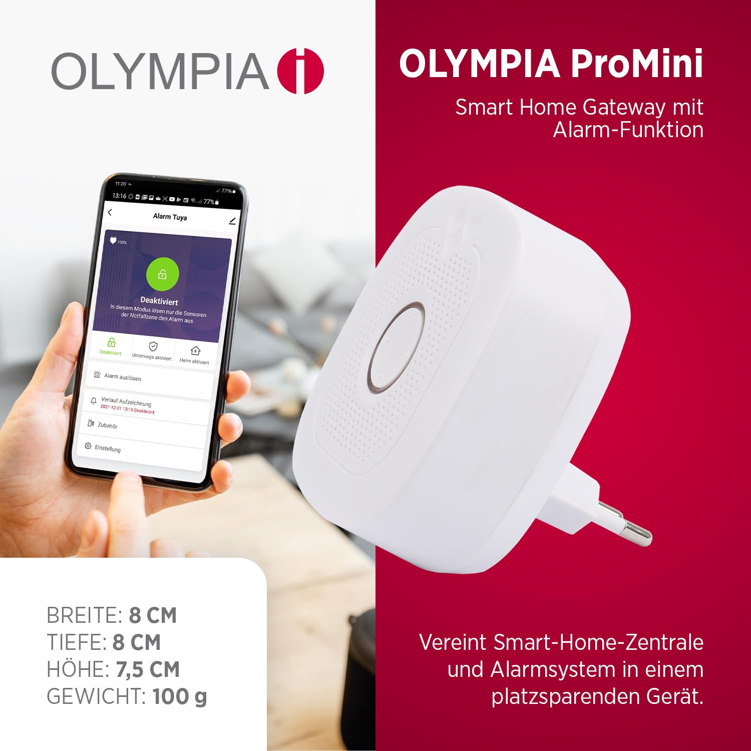 Olympia ProMini Smart Home Gateway mit Alarm-Funktion | Alarmanlage Haus mit WLAN | Alarmanlage Wohnung & Sicherheitssystem für Zuhause | Home Security System mit TUYA-App & 90 dB Sirene