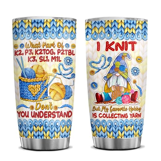 4LIEUBASMI Knitting Gnomes Stainless Steel Coffee 20oz Tumbler Funny Gifts Ideas Christmas Birthday Knitting Gifts For Women Knitters Love Knitting Cute Yarn Collector Travel Mugs Knit Coffee Mug