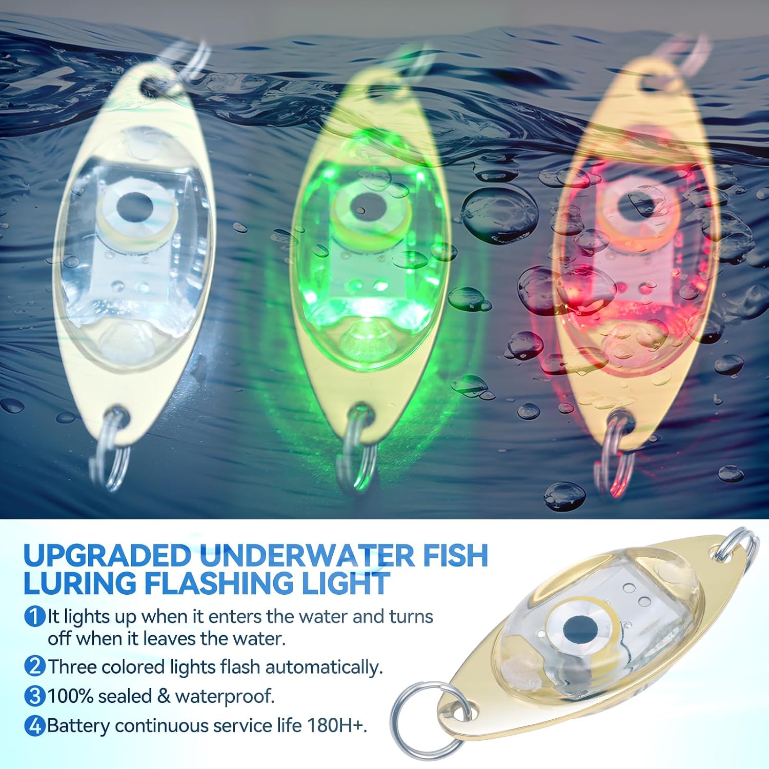 LED Underwater Fishing Lures，LED Lighted Bait Flasher，Deep Drop Fishing Lures，Fish Eye Attractive Light Bait Lure Lamp