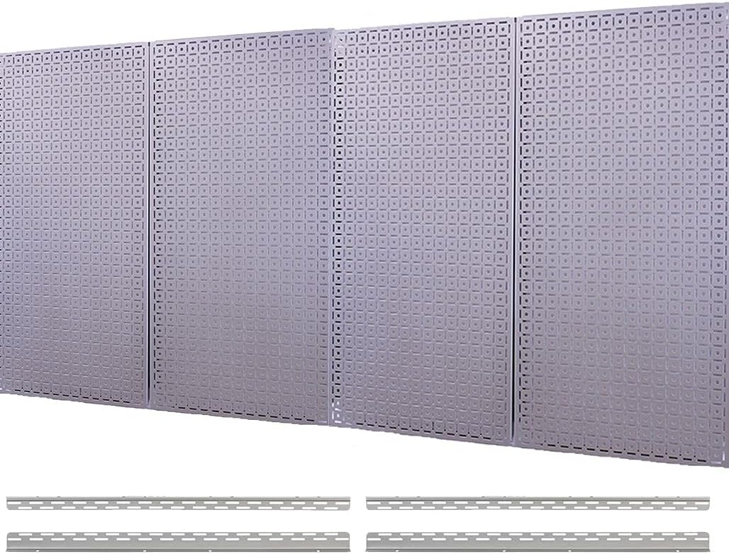 OmniWall 16" x 32" Metal Pegboard Panel 4-Pack for Garage & Home Wall Storage Organization System (Silver)