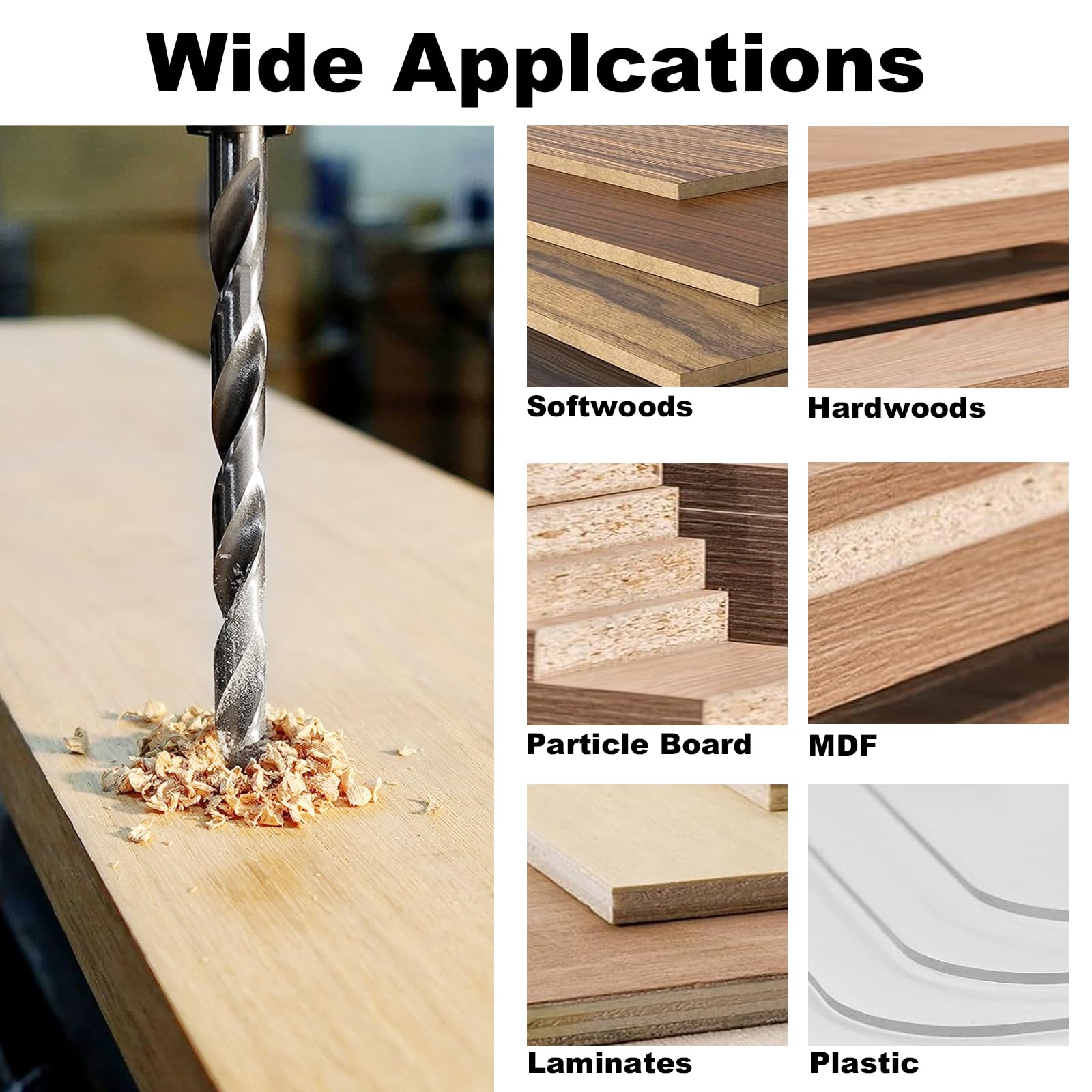 Set di 8 punte per legno Brad Point, set di punte elicoidali HSS per la lavorazione del legno, design a doppia fessura, scatola robusta con indice, per lavoratori del legno e fai da te (3mm-10mm)