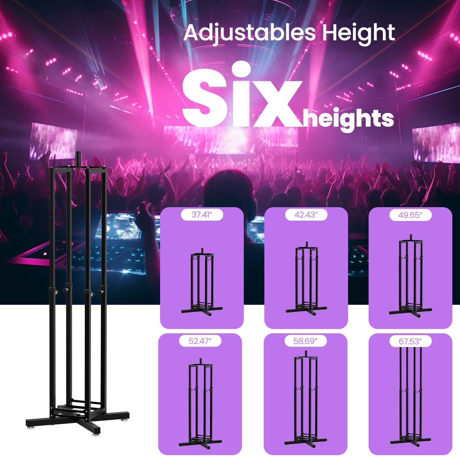 Moving Head Light Stand,Heavy Duty DJ Light Stand Adjustable 34-67in,2-in-1 Speaker Stands with 35mm Pole & Platform with Black & White Scrim Carry Bag for Parties Events