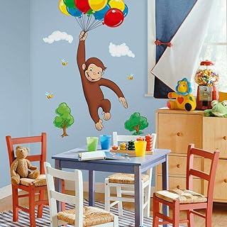 RoomMates Curious George Adhesivo de pared gigante para despegar y pegar, RMK1082GM, multicolor