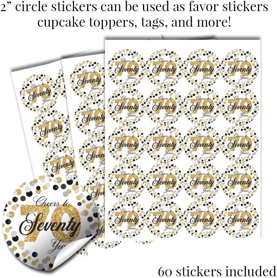 70th Birthday Stickers, 429 Piece Bundle with 60 2 Inch Labels, 45 70th Birthday Candy Wrappers & 324 Small Candy Stickers by Amanda Creation image 4