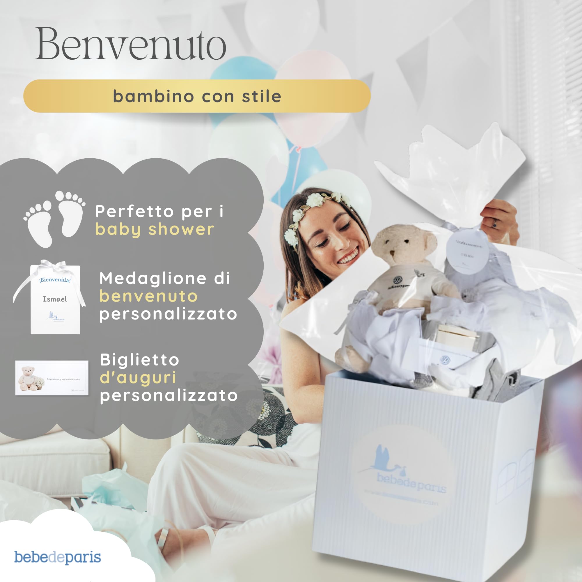 Regalo Neonato Maschio Femmina | Cesto classico per neonati | Cesto regalo personalizzato per neonati | 3/6 mesi (grigio) | BebeDeParis