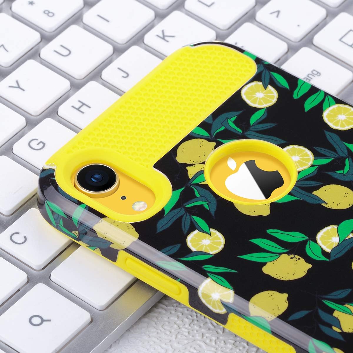 ULAK iPhone XR Case Lemon, Luxury 2 in 1 Dual Layer Slim Fit Soft TPU Hard Laminated with Sparkly Shiny Faux Leather Chrome Shockproof Protective Cover, Lemon Drop