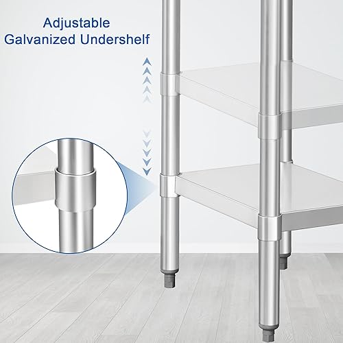 Miniatura 4 de HARDURA Mesa de trabajo comercial de acero inoxidable, mesa de trabajo de preparación, mesa de metal de 14 x 24 pulgadas con estante inferior y