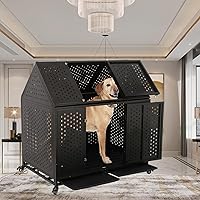 Vista 7 de Jaula indestructible para perros de 44 pulgadas, resistente y de alta ansiedad, a prueba de golpes, jaula de techo puntiaguda de metal para perros