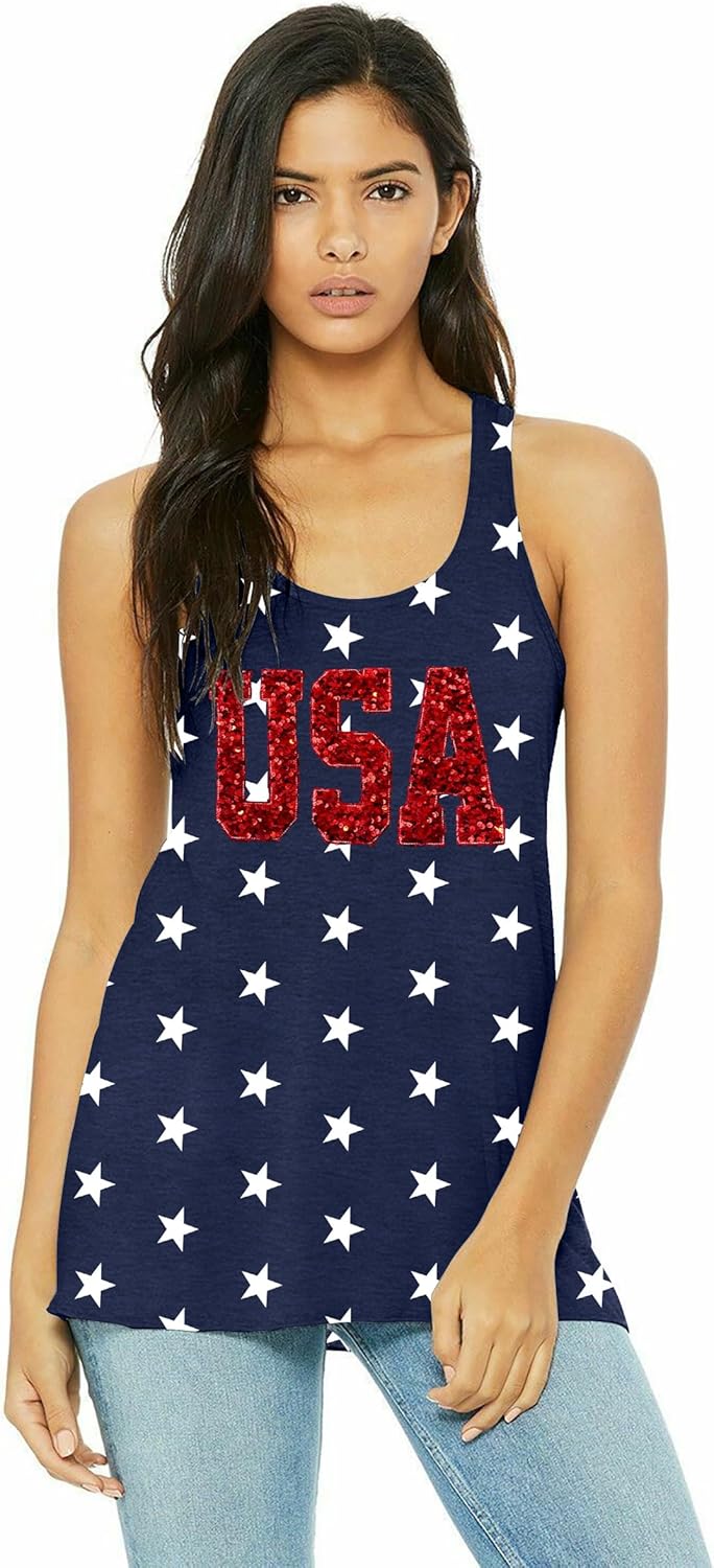 American Flag Tank Top Women USA Star Sequin Sleeveless Tee Patriotic Shirt 4th of July Summer Vest Top - Image 4