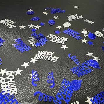 EMAAN Happy Birthday Foil Confetti Blue Silver Birthday Confetti Sequins, Table Sprinkle Dessert Table Decorations Light Up Your Birthday Party Blue Silver