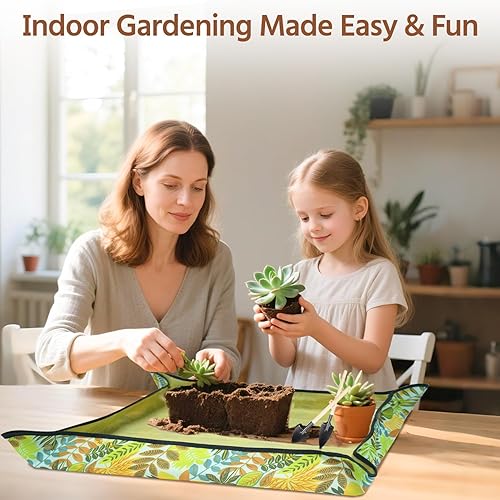 Miniatura 7 de LASZOLA Juego de 45 piezas de trasplante con alfombrilla para macetas, herramientas pequeñas para plantas de interior y suculentas, kit de bolsa de