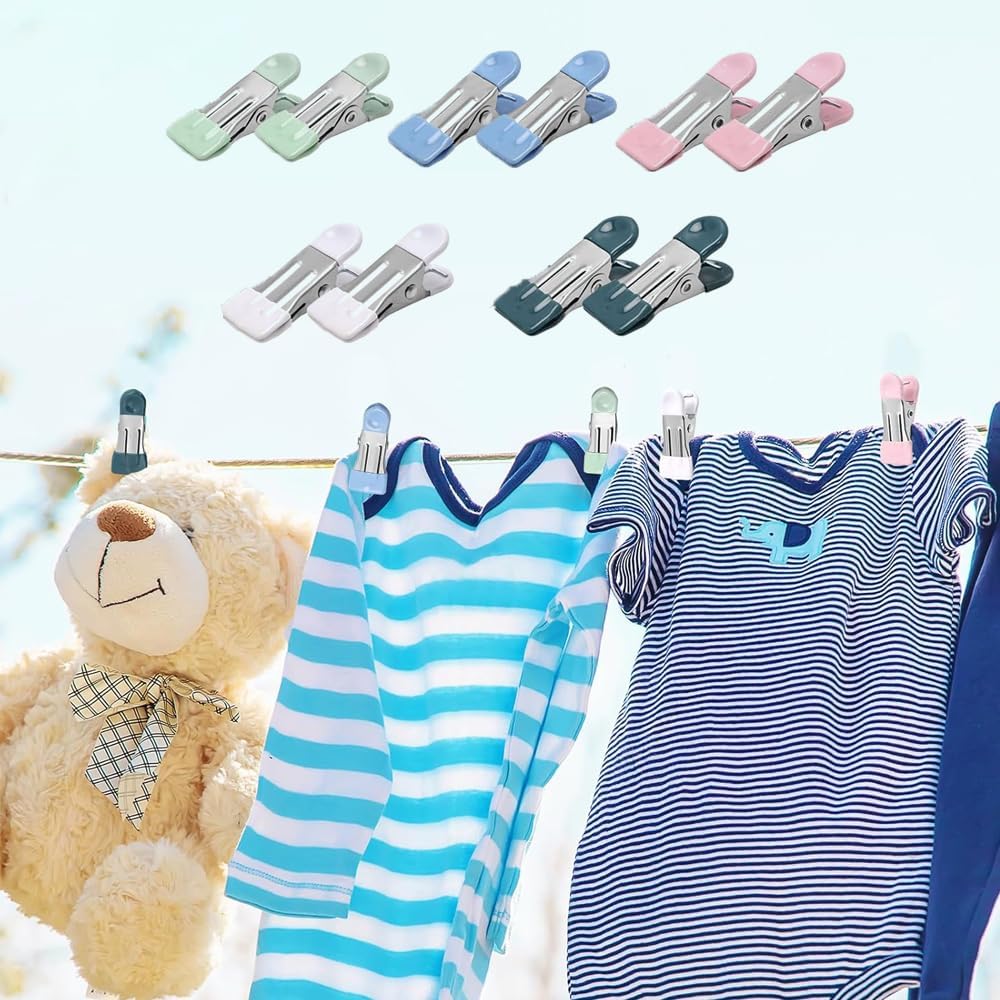 10 Pack Laundry Hooks Hanging Clips Hanger Organizer Clamps for Clothing Hanger Photo Drying with Rubber 5 Colors