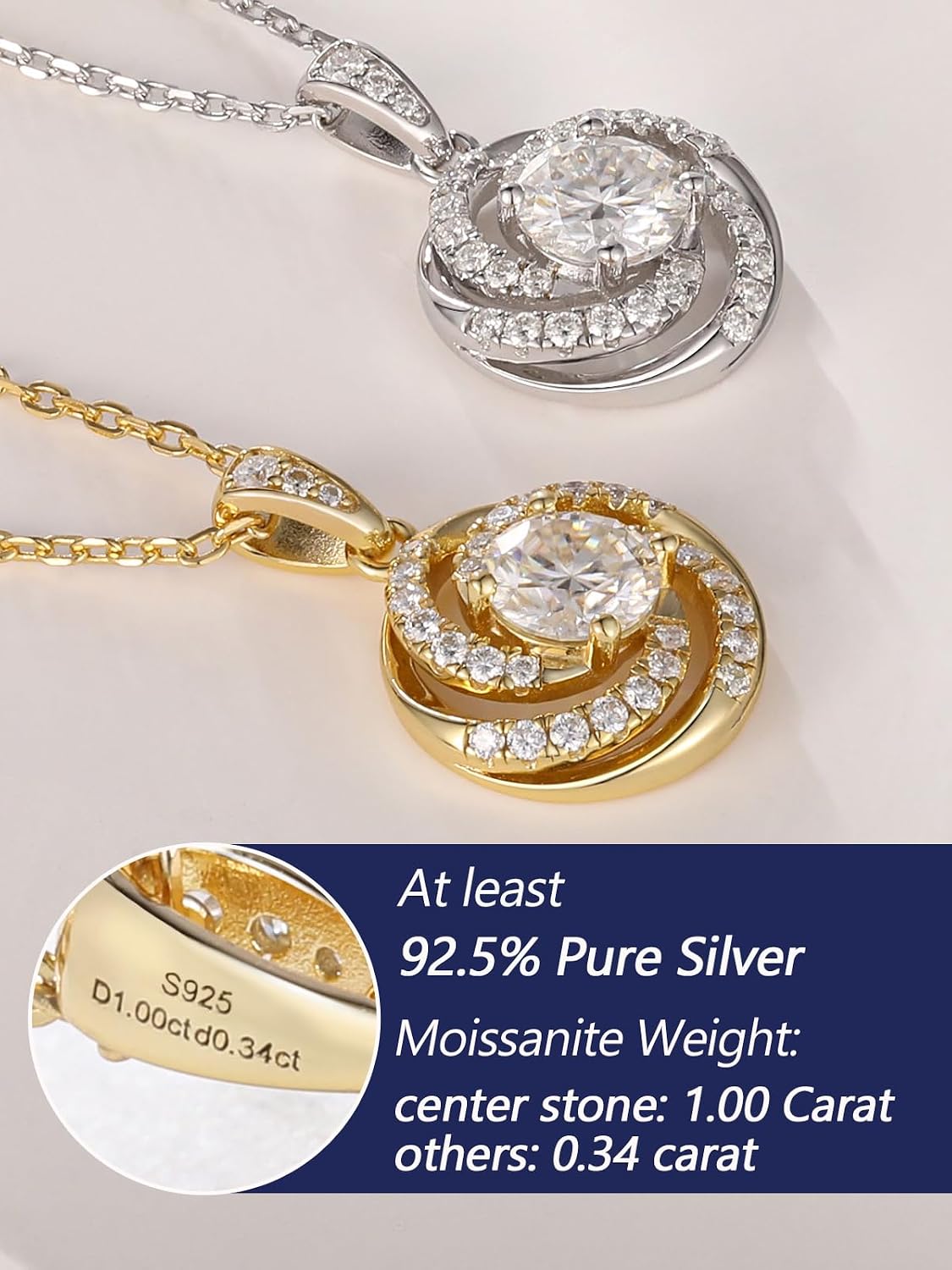 CYW Moissanite Sun/Heart Necklace for Women, Solid 925 Sterling Silver, 16"/18"/20" Adjustable Chain, Birthday Valentines Anniversary Mother's Day Christmas Ideal Gift for Her