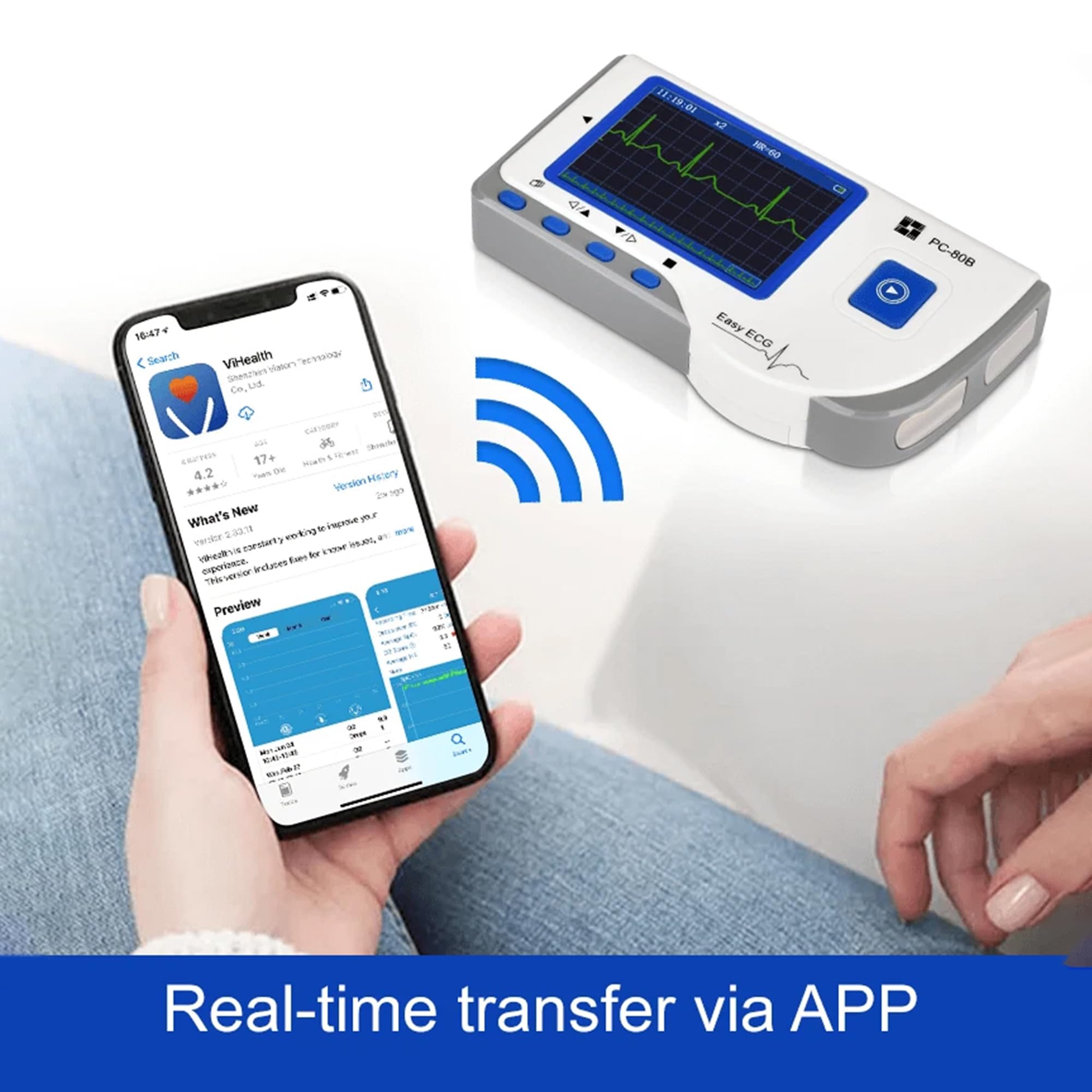 ECG Portable 3 Dérivations avec Analyse Algorithmique – 22 Heures d’Enregistrement Continu, Écran LCD Intégré, Compatible Mac et Windows, Idéal pour Usage Domestique