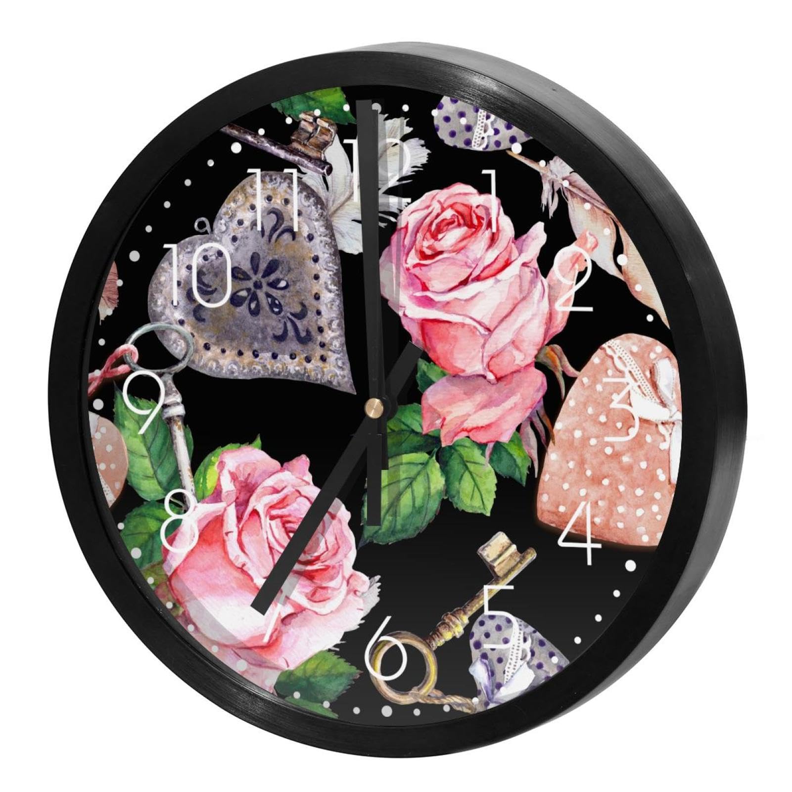 Horloge murale ronde pour maison et cuisine au design cœur rose et apaisant