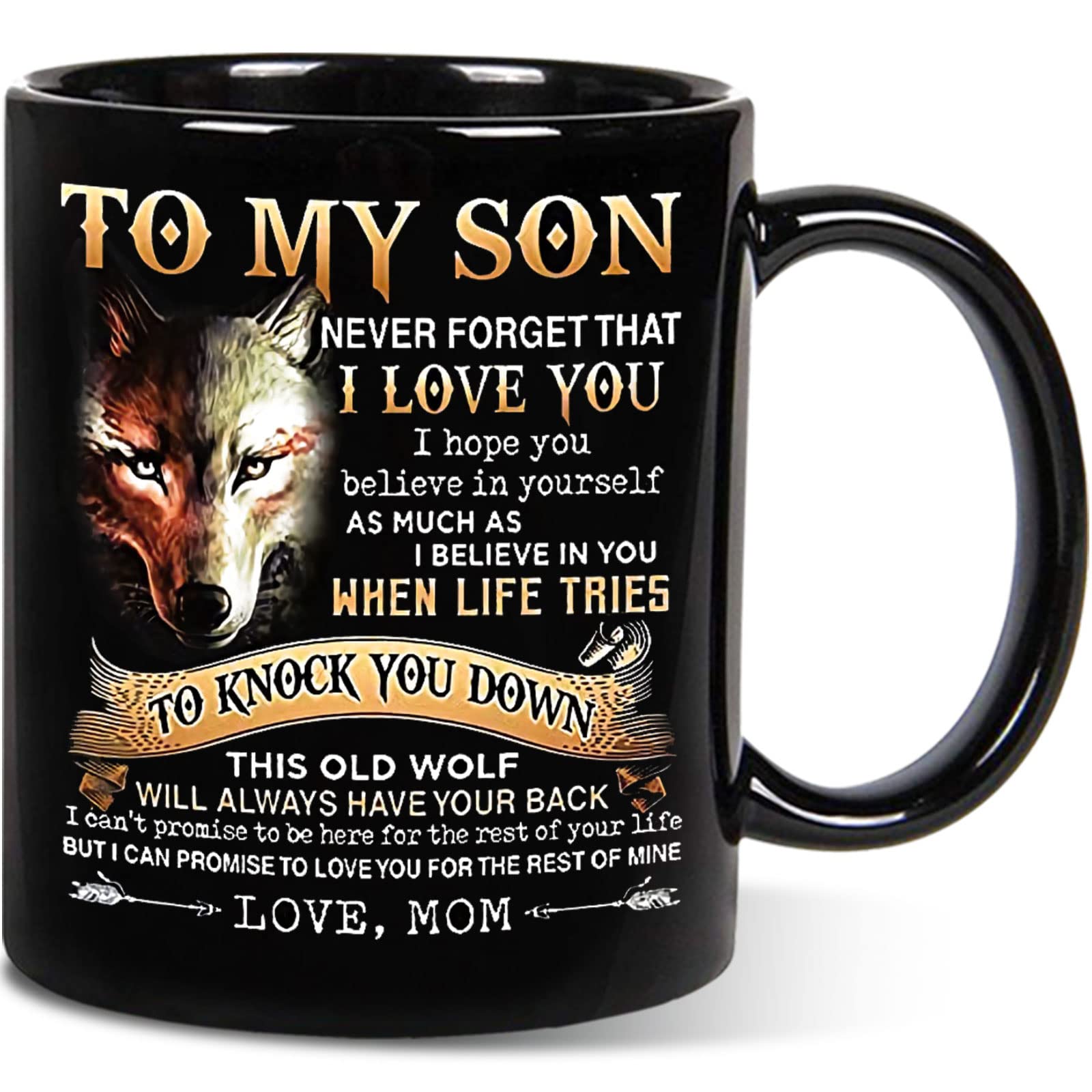 Aurahouse To My Son Wolf Mug from Mom - To My Son Never Forget That I Love You Wolf Coffee Mug, Novelty Ceramic Cup Birthday Graduation Gifts for My Son from Mom, 11Oz Son Mug Gift