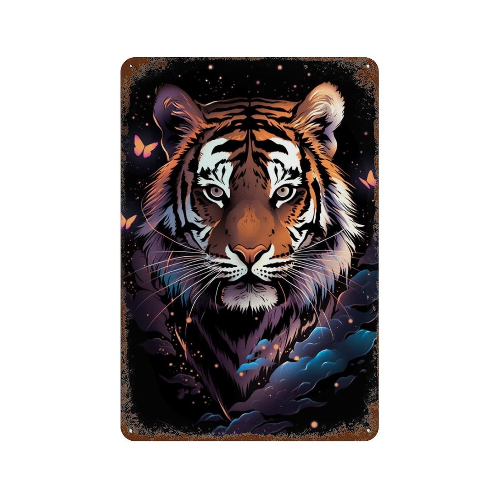 Tiger Fantasy Art Print Rustic Tin Plaque 11.8"x7.9", for Shed, Workshop And Garage Wall Decor, Farmhouse Wall Decor