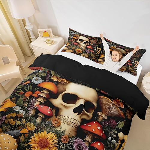 Miniatura 206 de Juego de funda de edredón de 3 piezas, diseño de hongos, diseño de hojas botánicas de acuarela y fresa, para niños, adolescentes, adultos, libélula