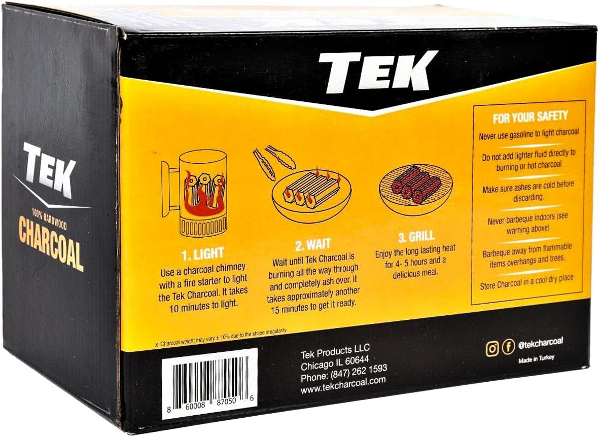 TEK All Natural Hardwood Charcoal for Grills & BBQ | Lights Easily, Burns Hotter, Longer & Cleaner | Log Style 5 lbs