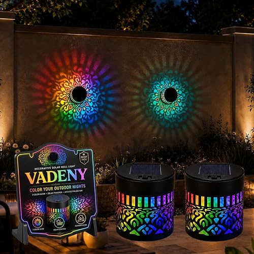 Solar Mandala Lights Outdoor Wall Seven Color Projector 2 Pack