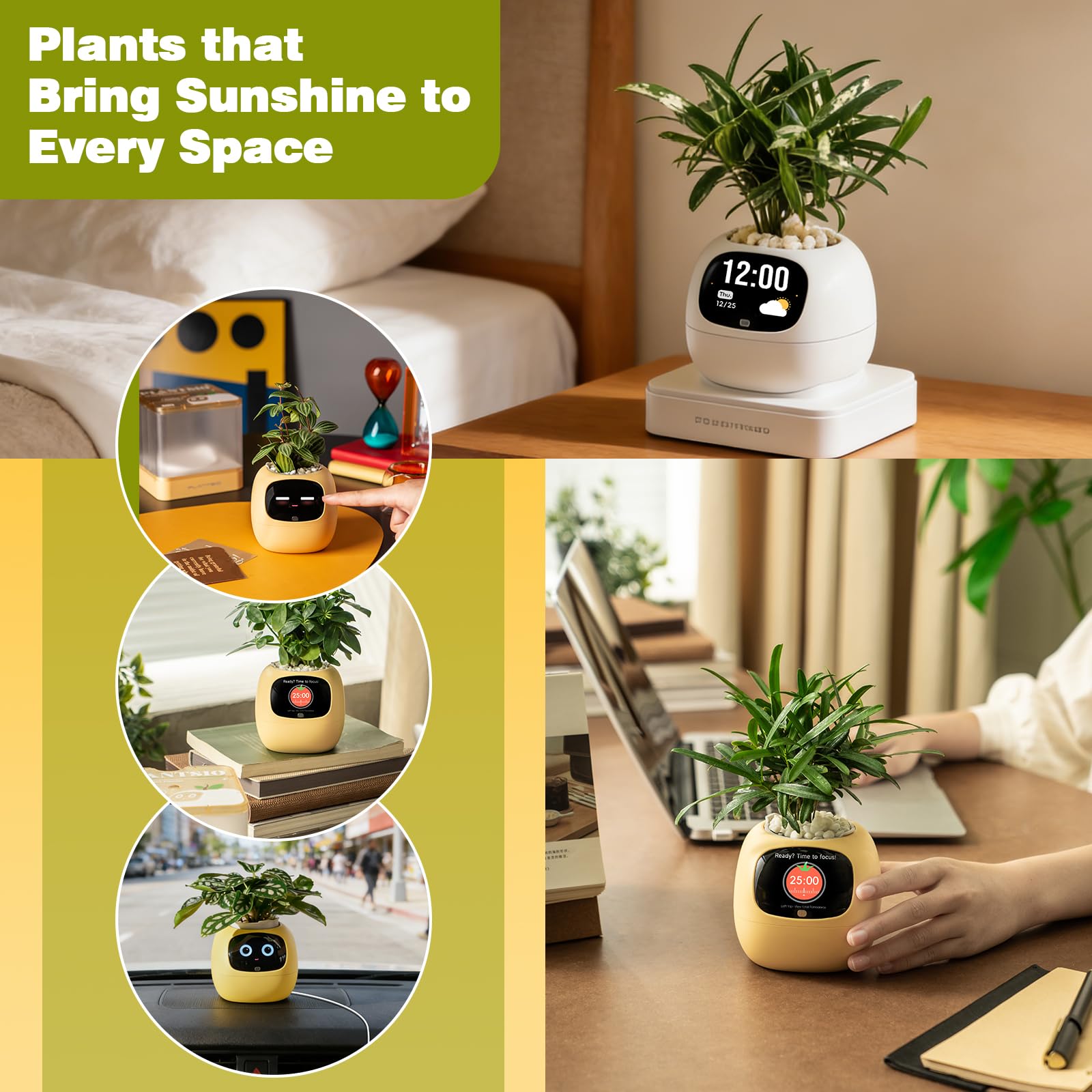 Smart - Vaso per piante da interno con display visivo, umidità del suolo, livello dell'acqua, monitoraggio della luce e della batteria, serbatoio autoirrigante da 80 ml, supporta oltre 100 piante
