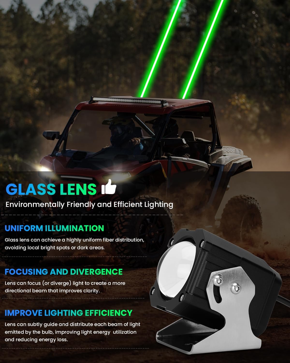 Whipless LED Whip Lights, 2 PCS Upgraded Spot Beam Pod Lights, 4300 FT Range RGBW Chasing Whipless Whip Light Kit, Compatible with UTV ATV Polaris RZR Can-Am Maverick X3 Cfmoto Kawasaki SXS Jeep Truck