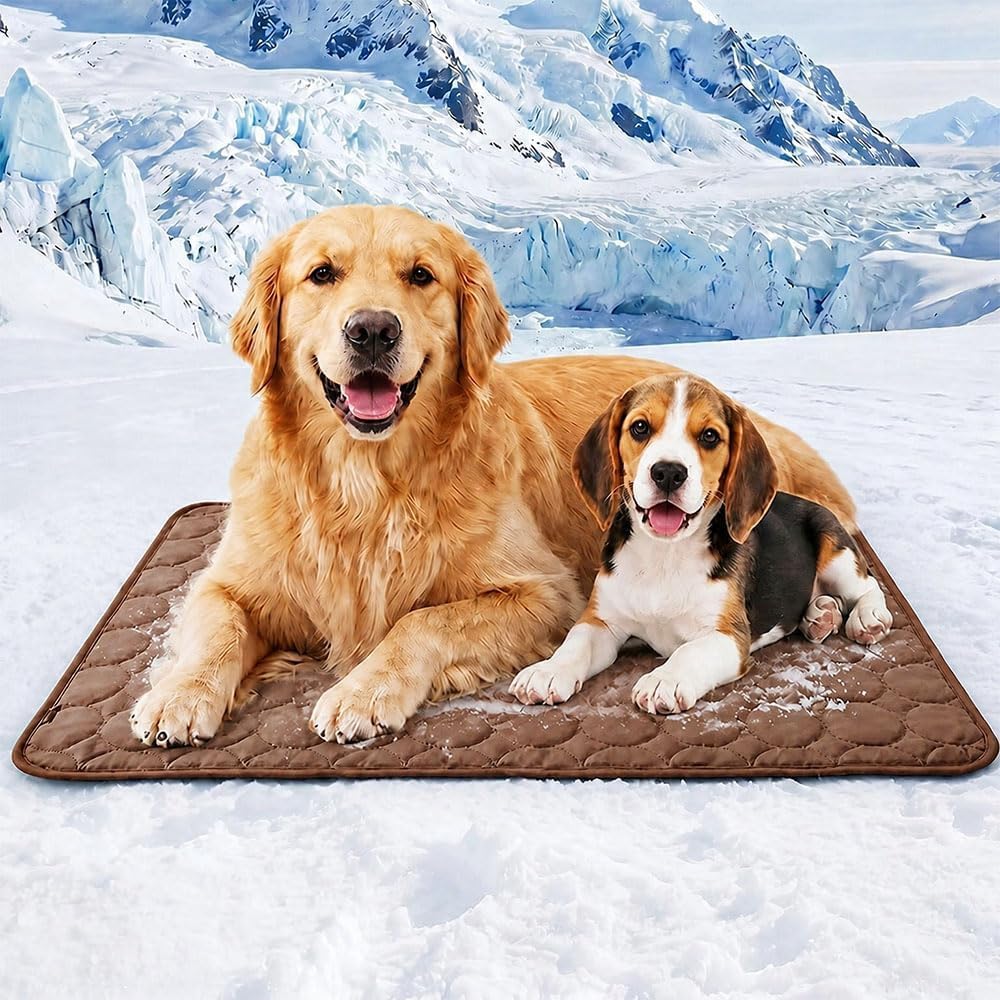 Tapis Rafraîchissant pour Chat et Chien - Tapis Fraicheur Chien, Reste Froid Plus Longtemps, Coussin Rafraichissant pour Animaux de Compagnie Étanche et Facile à Nettoyer (Marron, 150x100cm)