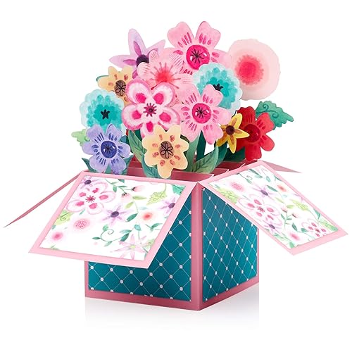 Giiffu Watercolor Flowers Pop-Up Cards–3D Floral Greeting Cards for Birthday,