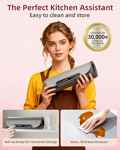 Miniatura 5 de Alfombrilla de silicona para calentar alimentos, 3 modos de temperatura y calentamiento rápido, pies elevados, diseño enrollable para bufés, viajes